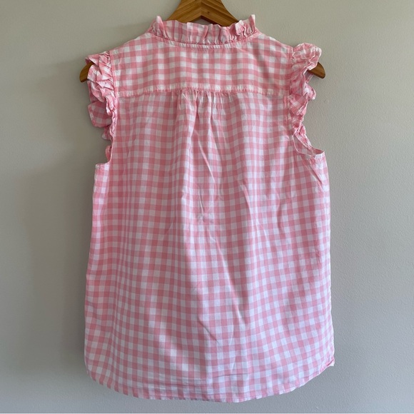 J. Crew Factory Women's Pink Gingham Sleeveless Ruffle Blouse Size XS - Picture 2 of 8